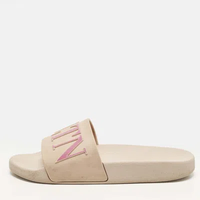 Pre-owned Valentino Garavani Vltn Size 37 Pink Rubber Pool Slide