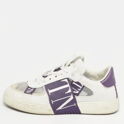 Pre-owned Valentino Garavani Vltn Size 39 White/purple Leather And Mesh Low Top Sneakers