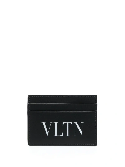 Valentino Garavani Vltn Small Leather Card Case In Black