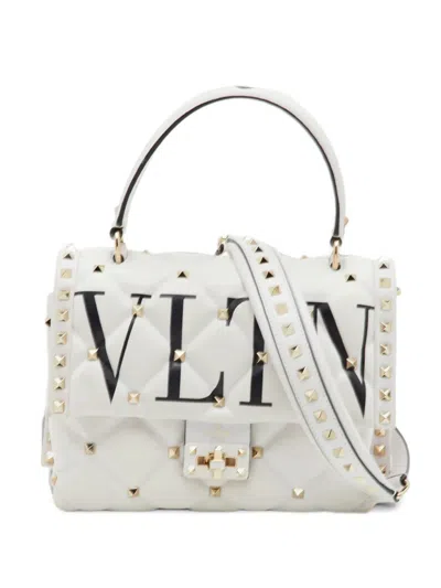 Pre-owned Valentino Garavani Vltn Spike Rockstud Tote Bag In White