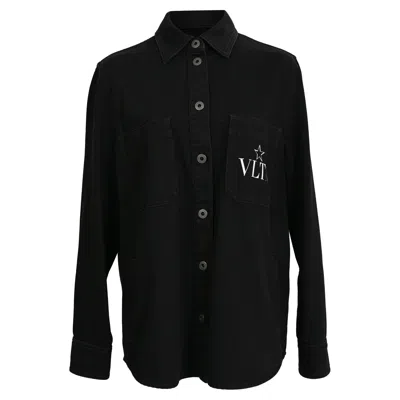 Pre-owned Valentino Vltn Star Print Shirt In Black Denim