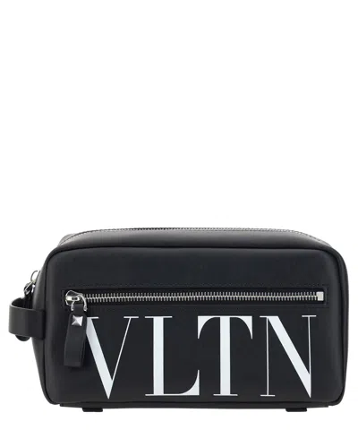 Valentino Garavani Vltn Medium Leather Toiletry Bag In Black
