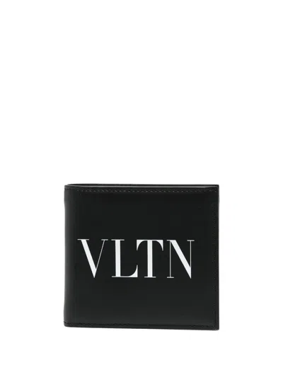 Valentino Garavani Folded Wallet With Striking Contrast Stitching In Black