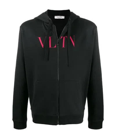 Valentino Vltn Zipped Hoodie In Gray