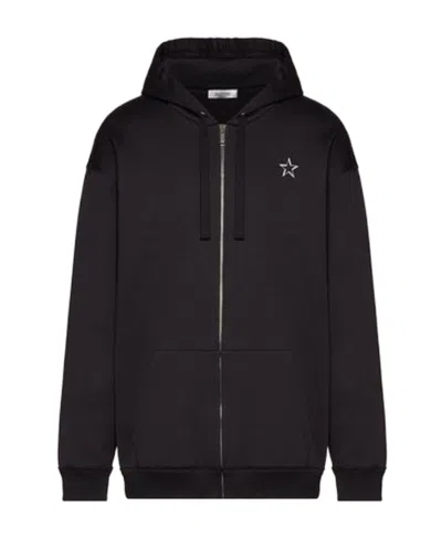 Valentino Vltnstar Zipped Hooded Jacket In Black