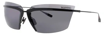 Valentino V-lure Vls Unisex Sunglasses 67-16-122 With Case In 130a - Shiny Black / Grey Mirror