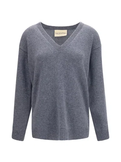 Valentino Garavani Cashmere V-neck Sweater In Gray