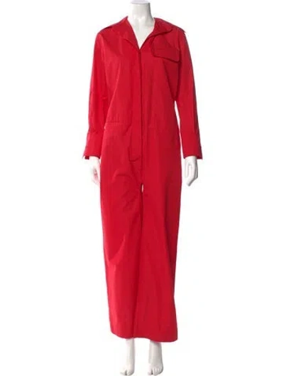 Pre-owned Valentino V-neck Jumpsuit In Red