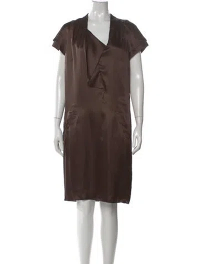 Pre-owned Valentino V-neck Knee-length Dress In Brown