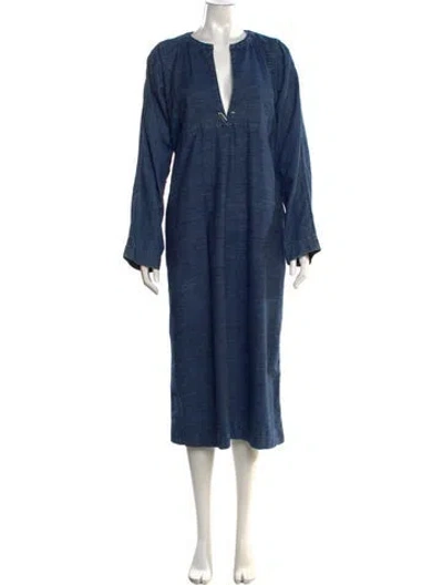Pre-owned Valentino V-neck Long Dress In Blue