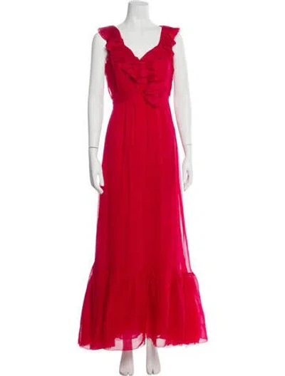 Pre-owned Valentino V-neck Long Dress In Red
