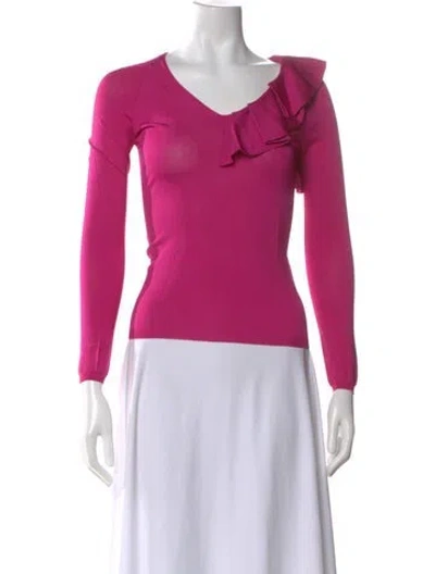 Pre-owned Valentino V-neck Long Sleeve Top In Pink