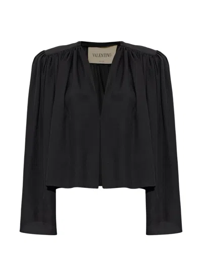 Valentino Silk-crepe Crop Jacket In Transparent