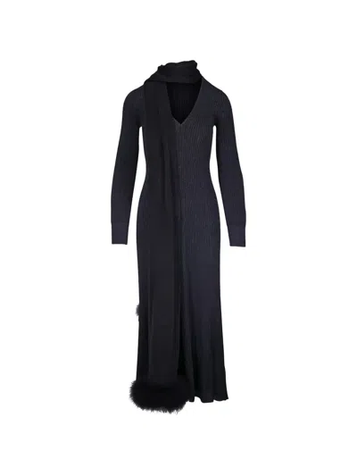 Pre-owned Valentino V-neck Long-sleeved Maxi Dress In Black