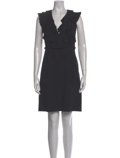 Pre-owned Valentino V-neck Mini Dress In Black
