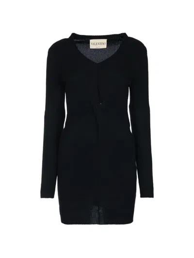 Valentino V-neck Mini Dress In Black