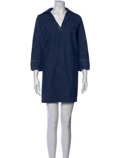 Pre-owned Valentino V-neck Mini Dress In Blue