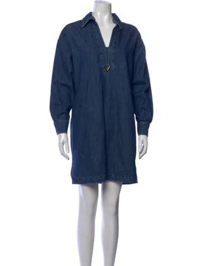 Pre-owned Valentino V-neck Mini Dress In Blue