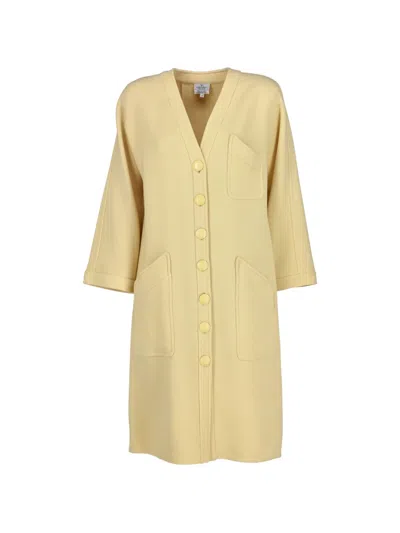 Pre-owned Valentino V-neck Patch-pockets Coat In Yellow