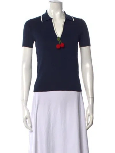 Pre-owned Valentino V-neck Short Sleeve Polo W/ Tags In Blue