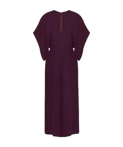 Valentino V-neck Silk Jumpsuit In Purple