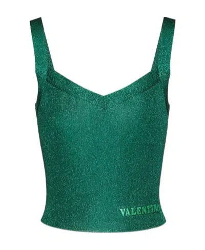 Valentino V-neck Stretch Tank Top In Green