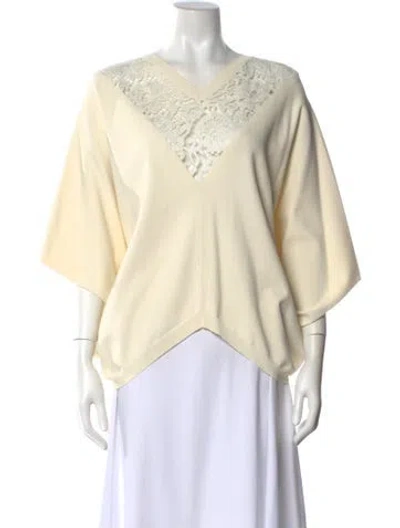 Pre-owned Valentino V-neck Three-quarter Sleeve Blouse In Neutral