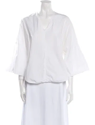 Pre-owned Valentino V-neck Three-quarter Sleeve Blouse In Neutral