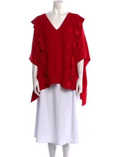 Pre-owned Valentino V-neck Three-quarter Sleeve Blouse In Red
