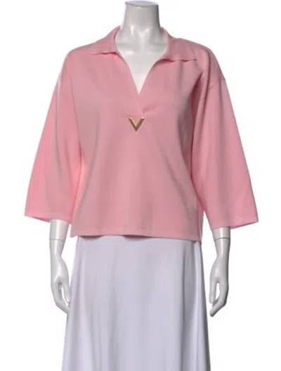 Pre-owned Valentino V-neck Three-quarter Sleeve Polo In Pink