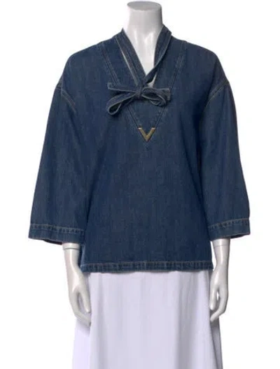Pre-owned Valentino V-neck Three-quarter Sleeve Sweatshirt In Blue
