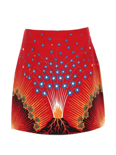 Pre-owned Valentino Volcano-print A-line Mini Skirt In Red