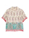 Valentino Paisley Linen Bowling Shirt In Gray
