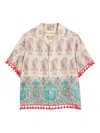 Valentino Paisley Linen Bowling Shirt In Sand