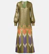 Valentino Printed Metallic Silk-blend Midi Dress