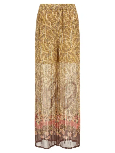 Valentino Voyage Imaginaire Wide Leg Sheer Trousers In Brown
