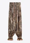 Valentino Beige Metallic Voyage Pleated Wide-leg Pants In Beige
