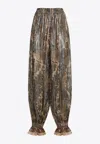 Valentino Beige Metallic Voyage Pleated Wide-leg Pants In Brown