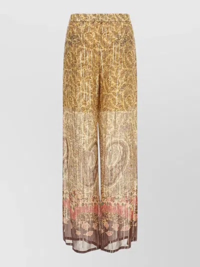 Valentino Voyage Imaginaire Wide Leg Sheer Trousers In Brown