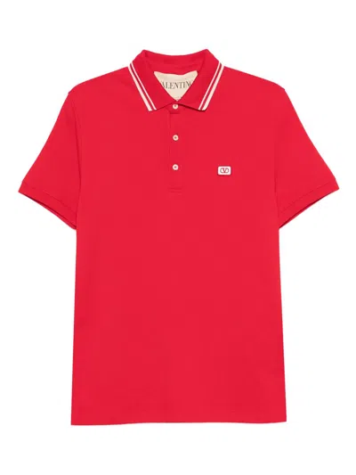 Valentino Vlogo Signature Piquet Cotton Polo Shirt In Red
