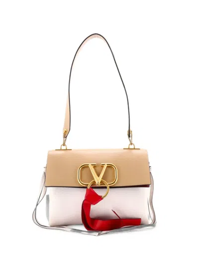 Pre-owned Valentino Garavani Vring Leather Small Shoulder Bag In Neutrals