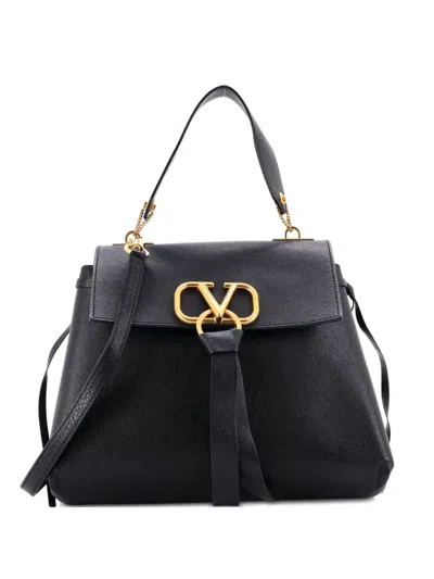 Pre-owned Valentino Garavani Vring Top Handle Leather Small Satchel In Black