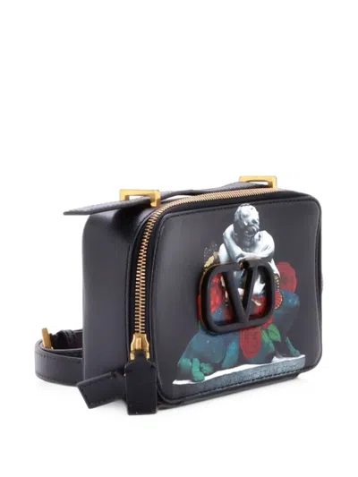 Pre-owned Valentino Garavani Vsling Camera Bag Printed Leather Medium Crossbody Bag In Black