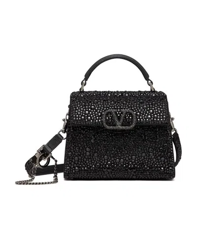 Valentino Garavani Vsling Crystal-embellished Leather Tote Bag In Black