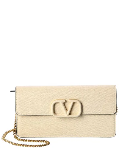 Valentino Garavani Valentino Vsling Grainy Leather Wallet On Chain In Neutral