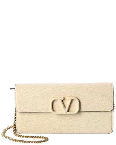 Valentino Garavani Valentino Vsling Grainy Leather Wallet On Chain In White