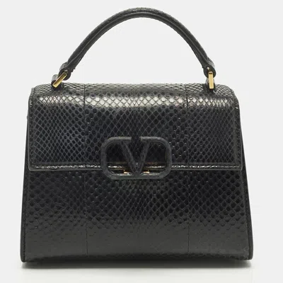 Pre-owned Valentino Garavani Vsling Mini Black Snakeskin Top Handle Bag