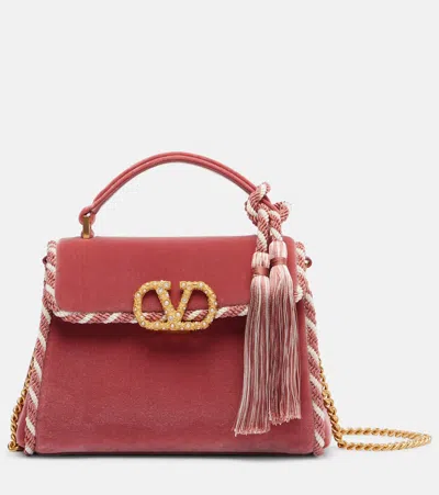 Valentino Garavani Vsling Mini Embellished Velvet Tote Bag In Pink