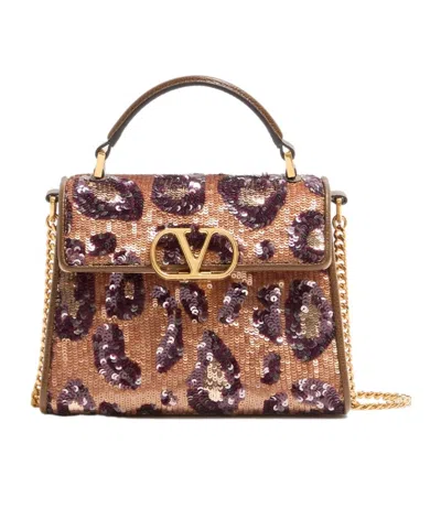 Valentino Garavani Vsling Mini Embroidered Animalier Handbag In Brown