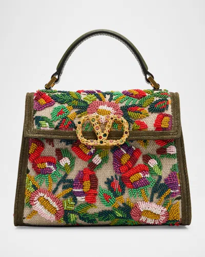 Valentino Garavani Vsling Mini Flower Embroidered Top-handle Bag In Nat-multi